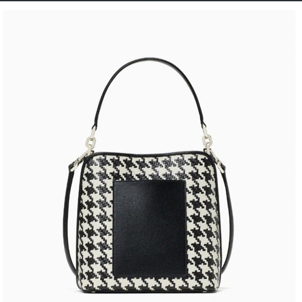Kate Spade ♠️ Darcy CROSSBODY BUCKET BAG in woven Houndstooth ( STUFF THE BAG)